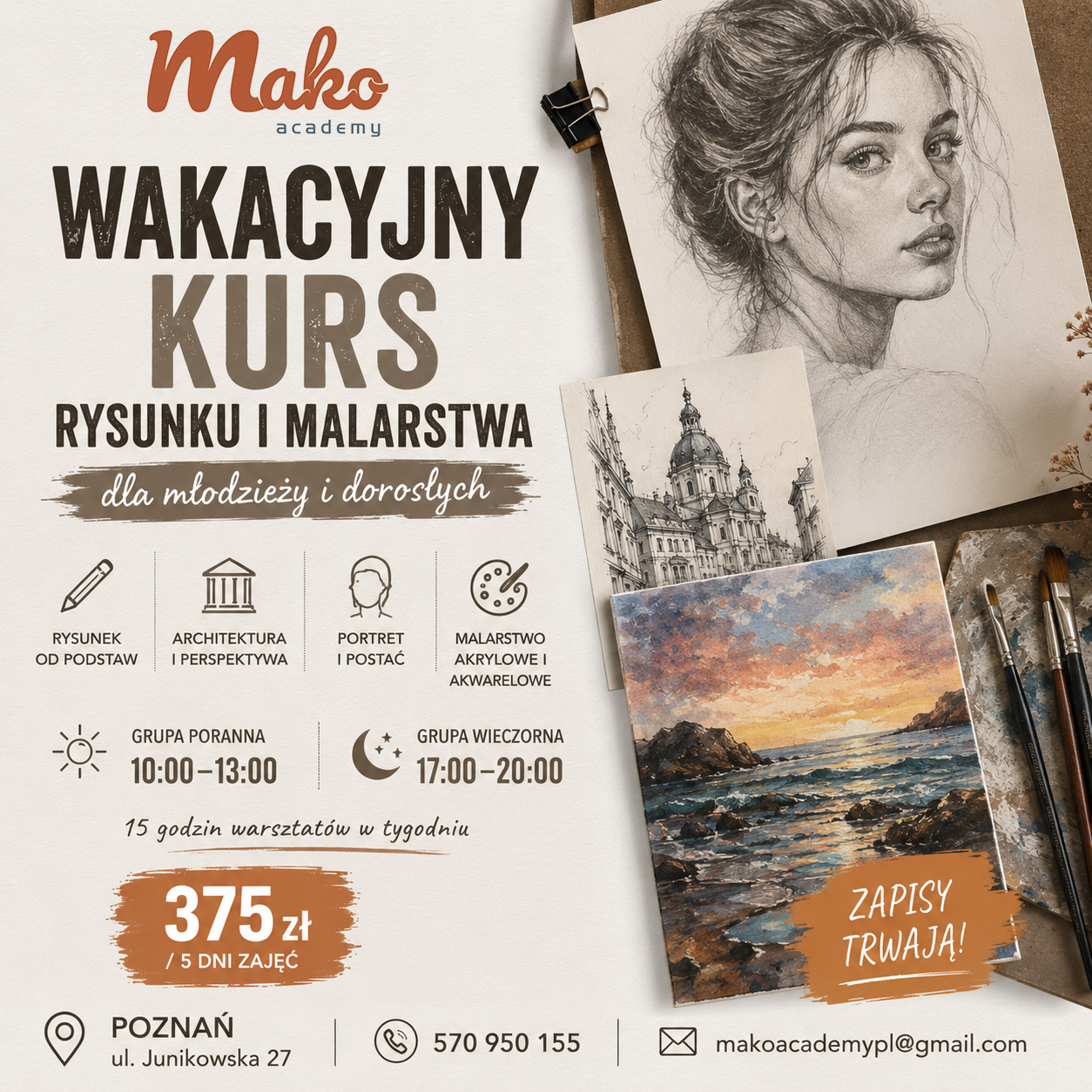 wakacyjny kurs rysunku i malastwa poznań